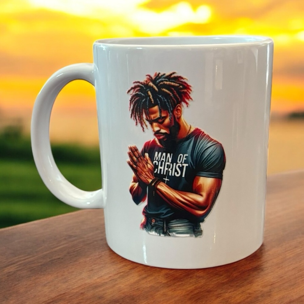 Inspirational White Mug with Praying Man Design